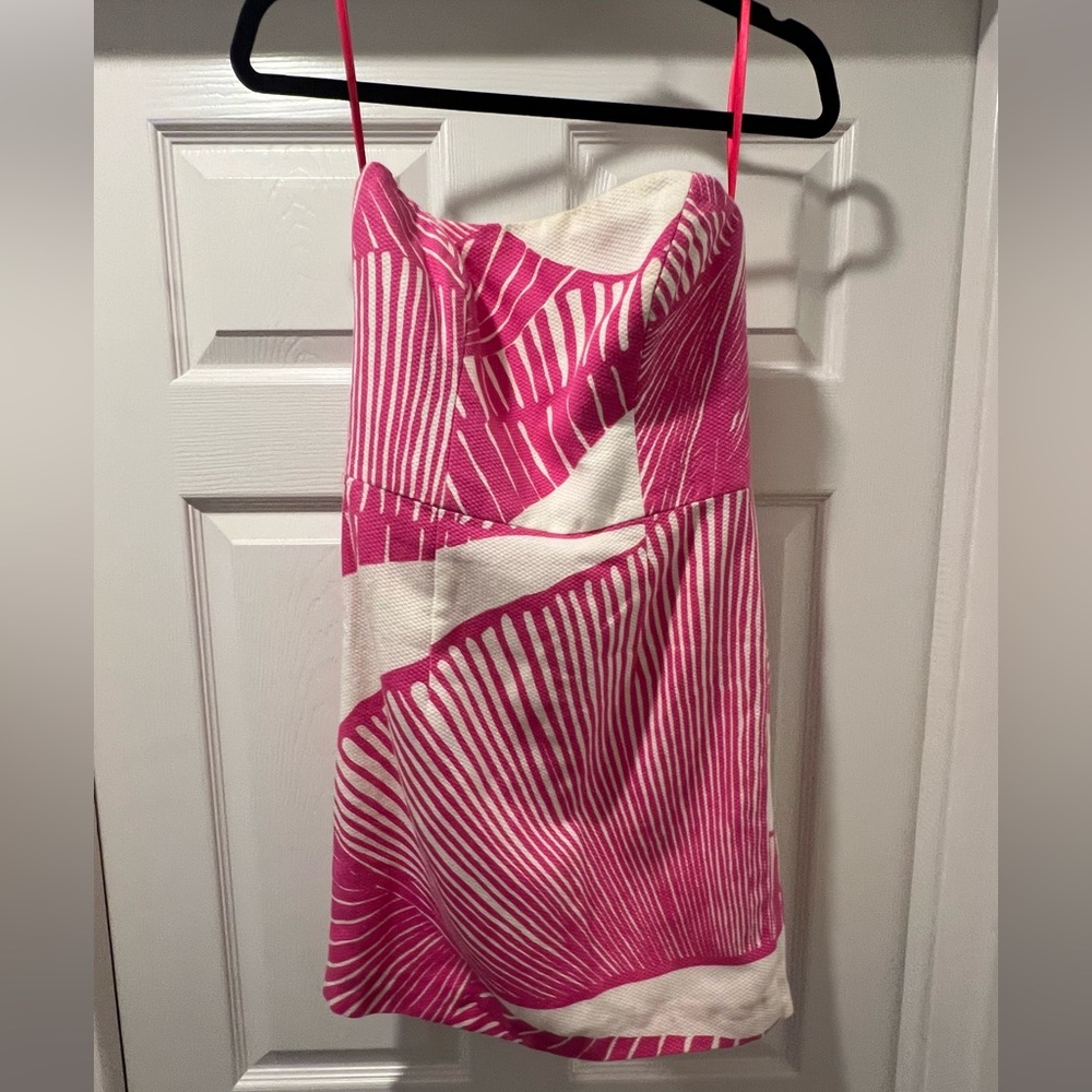 Pink and White Mini Strapless dress by An Original Milly of New York